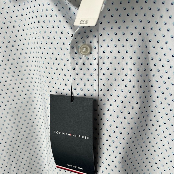 Tommy Hilfiger Men’s Aruba White W/Blue Design L/S Button Up 16.5, 34/35 NWT $75 - Picture 7 of 14